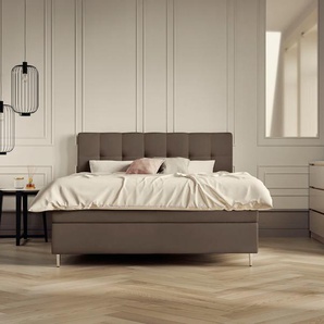 Boxspringbett SCHLARAFFIA Aida Komplettbetten Gr. Kunstleder LEATHERLOOK, Liegefläche B/L: 120 cm x 200 cm, H3, 7-Zonen-Tonnentaschen-Federkernmatratze, grau (taupe) Boxspringbetten ohne Bettkasten inklusive GELTEX Next Topper, Metallfuß chrome, niedriges