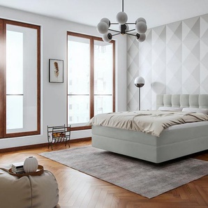 Boxspringbett SCHLARAFFIA Aida Komplettbetten Gr. Kunstleder LEATHERLOOK, Liegefläche B/L: 140 cm x 200 cm, H2, 7-Zonen-Tonnentaschen-Federkernmatratze, silberfarben (silver) Boxspringbetten ohne Bettkasten Inklusive GELTEX Next Topper, Fuß in