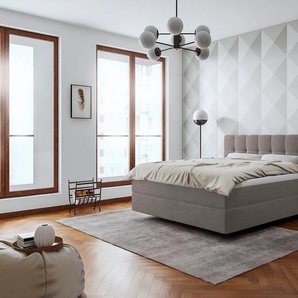 Boxspringbett SCHLARAFFIA Aida Komplettbetten Gr. Webstoff FACE, Liegefläche B/L: 140 cm x 200 cm, H2, 7-Zonen-Tonnentaschen-Federkernmatratze, grau (steel) Boxspringbetten ohne Bettkasten Inklusive GELTEX Next Topper, Fuß in Schwebeoptik, niedriges