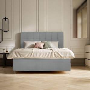 Boxspringbett SCHLARAFFIA Aida Komplettbetten Gr. Webstoff FUTURE, Liegefläche B/L: 120 cm x 200 cm, H4 + H4, 7-Zonen-Tonnentaschen-Federkernmatratze, grau (steel) Boxspringbetten ohne Bettkasten inkl. BULTEX Topper, Metallfuß in chrom