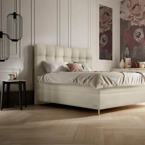 Boxspringbett SCHLARAFFIA Aida Komplettbetten Gr. Kunstleder LEATHERLOOK, Liegefläche B/L: 120 cm x 200 cm, H4 + H4, 7-Zonen-Tonnentaschen-Federkernmatratze, weiß (ivory) Boxspringbetten ohne Bettkasten inkl. BULTEX Topper, Metallfuß in chrom