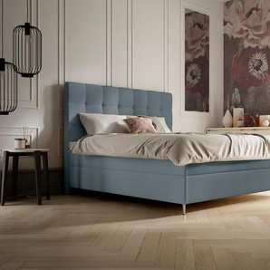 Boxspringbett SCHLARAFFIA Aida Komplettbetten Gr. Webstoff NATURE, Liegefläche B/L: 120 cm x 200 cm, H2 + H2, 7-Zonen-Tonnentaschen-Federkernmatratze, blau (aqua) Boxspringbetten ohne Bettkasten inkl. BULTEX Topper, Metallfuß in chrom