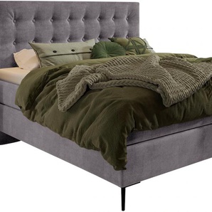 Boxspringbett SCHLARAFFIA Everton Komplettbetten Gr. Material, Liegefläche B/L: 120 cm x 200 cm, H4, 7-Zonen-Tonnentaschen-Federkernmatratze, grau (steel) Boxspringbetten ohne Bettkasten inklusive GELTEX Next Topper, Metallfuß in schwarz