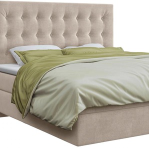 Boxspringbett SCHLARAFFIA Everton Komplettbetten Gr. Material, Liegefläche B/L: 200 cm x 200 cm, H2 + H2, 7-Zonen-Tonnentaschen-Federkernmatratze, beige Boxspringbetten ohne Bettkasten inklusive GELTEX Next Topper, Fuß in Schwebeoptik