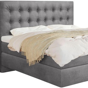 Boxspringbett SCHLARAFFIA Everton Komplettbetten Gr. Veloursstoff JACQUARD, Liegefläche B/L: 140 cm x 200 cm, H2, 7-Zonen-Tonnentaschen-Federkernmatratze, grau (steel) Boxspringbetten ohne Bettkasten inklusive BULTEX-Topper, Fuß in Schwebeoptik