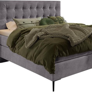 Boxspringbett SCHLARAFFIA Everton Komplettbetten Gr. Veloursstoff JACQUARD, Liegefläche B/L: 140 cm x 200 cm, H4, 7-Zonen-Tonnentaschen-Federkernmatratze, grau (steel) Boxspringbetten ohne Bettkasten inklusive BULTEX-Topper, Metallfuß in schwarz