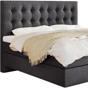 Boxspringbett SCHLARAFFIA Everton Komplettbetten Gr. Webstoff FACE, Liegefläche B/L: 200 cm x 200 cm, H2 + H3, 7-Zonen-Tonnentaschen-Federkernmatratze, grau (anthracite) Boxspringbetten ohne Bettkasten inklusive GELTEX Next Topper, Fuß in Schwebeoptik