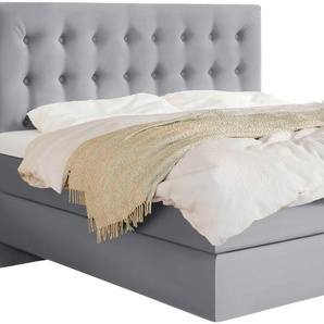 Boxspringbett SCHLARAFFIA Everton Komplettbetten Gr. Webstoff FUTURE, Liegefläche B/L: 120 cm x 200 cm, H2, 7-Zonen-Tonnentaschen-Federkernmatratze, grau (steel) Boxspringbetten ohne Bettkasten inklusive GELTEX Next Topper, Fuß in Schwebeoptik