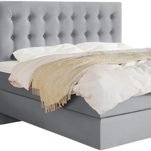 Boxspringbett SCHLARAFFIA Everton Komplettbetten Gr. Webstoff FUTURE, Liegefläche B/L: 120 cm x 200 cm, H4, 7-Zonen-Tonnentaschen-Federkernmatratze, grau (steel) Boxspringbetten ohne Bettkasten inklusive GELTEX Next Topper, Fuß in Schwebeoptik