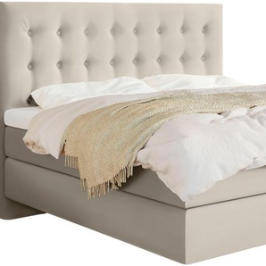 Boxspringbett SCHLARAFFIA Everton Komplettbetten Gr. Webstoff FUTURE, Liegefläche B/L: 160 cm x 200 cm, H2 + H4, 7-Zonen-Tonnentaschen-Federkernmatratze, beige Boxspringbetten ohne Bettkasten inklusive GELTEX Next Topper, Fuß in Schwebeoptik