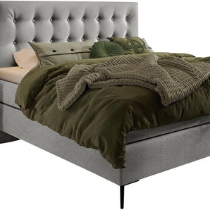 Boxspringbett SCHLARAFFIA Everton Komplettbetten Gr. Webstoff SECRET, Liegefläche B/L: 140 cm x 200 cm, H4, 7-Zonen-Tonnentaschen-Federkernmatratze, silberfarben (silver) Boxspringbetten ohne Bettkasten inklusive BULTEX-Topper, Metallfuß in schwarz