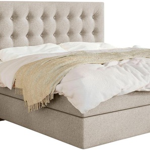 Boxspringbett SCHLARAFFIA Everton Komplettbetten Gr. Webstoff SECRET, Liegefläche B/L: 160 cm x 200 cm, H2 + H4, 7-Zonen-Tonnentaschen-Federkernmatratze, beige Boxspringbetten ohne Bettkasten inklusive GELTEX Next Topper, Fuß in Schwebeoptik
