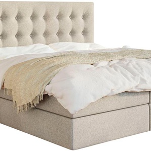 Boxspringbett SCHLARAFFIA Everton Komplettbetten Gr. Webstoff SECRET, Liegefläche B/L: 180 cm x 200 cm, H2 + H2, 7-Zonen-Tonnentaschen-Federkernmatratze, beige Boxspringbetten ohne Bettkasten inklusive GELTEX Next Topper, Fuß in Schwebeoptik