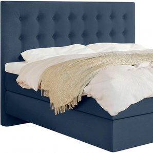 Boxspringbett SCHLARAFFIA Everton Komplettbetten Gr. Webstoff SECRET, Liegefläche B/L: 180 cm x 200 cm, H3 + H4, 7-Zonen-Tonnentaschen-Federkernmatratze, blau (midnight) Boxspringbetten ohne Bettkasten inklusive GELTEX Next Topper, Fuß in Schwebeoptik