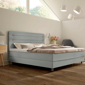 Boxspringbett SCHLARAFFIA Fidelio Komplettbetten Gr. Kunstleder LEATHERLOOK, Liegefläche B/L: 120 cm x 200 cm, H3, 7-Zonen-Tonnentaschen-Federkernmatratze, silberfarben (silver) Boxspringbetten ohne Bettkasten inkl GELTEX Next Topper, Holzfuß in Eiche