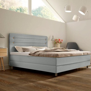 Boxspringbett SCHLARAFFIA Fidelio Komplettbetten Gr. Kunstleder LEATHERLOOK, Liegefläche B/L: 140 cm x 200 cm, H4, 7-Zonen-Tonnentaschen-Federkernmatratze, silberfarben (silver) Boxspringbetten ohne Bettkasten inkl. BULTEX Topper, Holzfuß in Eiche