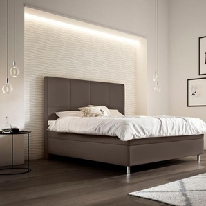 Boxspringbett SCHLARAFFIA Saga Komplettbetten Gr. Kunstleder LEATHERLOOK, Liegefläche B/L: 140 cm x 200 cm, H2, 7-Zonen-Tonnentaschen-Federkernmatratze, grau (taupe) Boxspringbetten ohne Bettkasten inkl. BULTEX Topper, Metallfuß in Chrom