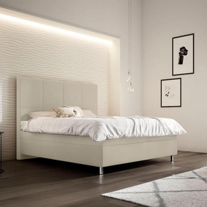 Boxspringbett SCHLARAFFIA Saga Komplettbetten Gr. Kunstleder LEATHERLOOK, Liegefläche B/L: 140 cm x 200 cm, H2, 7-Zonen-Tonnentaschen-Federkernmatratze, weiß (ivory) Boxspringbetten ohne Bettkasten GELTEX Next Topper, Metallfuß in Chrom