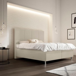 Boxspringbett SCHLARAFFIA Saga Komplettbetten Gr. Kunstleder LEATHERLOOK, Liegefläche B/L: 180 cm x 200 cm, H4 + H4, 7-Zonen-Tonnentaschen-Federkernmatratze, weiß (ivory) Boxspringbetten ohne Bettkasten inkl. BULTEX Topper, Metallfuß in Chrom