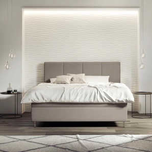 Boxspringbett SCHLARAFFIA Saga Komplettbetten Gr. Webstoff FACE, Liegefläche B/L: 120 cm x 200 cm, Gewicht bis: 100 kg H3, 7-Zonen-Tonnentaschen-Federkernmatratze, grau (steel) Boxspringbetten ohne Bettkasten GELTEX Next Topper, Metallfuß in Chrom,
