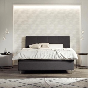 Boxspringbett SCHLARAFFIA Saga Komplettbetten Gr. Webstoff FACE, Liegefläche B/L: 120 cm x 200 cm, Gewicht bis: 80 kg H2, 7-Zonen-Tonnentaschen-Federkernmatratze, grau (anthracite) Boxspringbetten ohne Bettkasten GELTEX Next Topper, Metallfuß in Chrom,