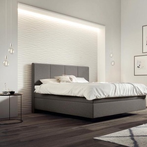 Boxspringbett SCHLARAFFIA Saga Komplettbetten Gr. Webstoff FACE, Liegefläche B/L: 140 cm x 200 cm, Gewicht bis: 120 kg H4, 7-Zonen-Tonnentaschen-Federkernmatratze, grau (steel) Boxspringbetten ohne Bettkasten mit GELTEX Next Topper, Fuß in Schwebeoptik,
