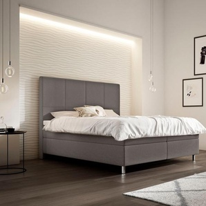 Boxspringbett SCHLARAFFIA Saga Komplettbetten Gr. Webstoff FACE, Liegefläche B/L: 180 cm x 200 cm, H3 + H3, 7-Zonen-Tonnentaschen-Federkernmatratze, grau (steel) Boxspringbetten ohne Bettkasten inkl. BULTEX Topper, Metallfuß in Chrom