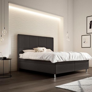 Boxspringbett SCHLARAFFIA Saga Komplettbetten Gr. Webstoff FACE, Liegefläche B/L: 200 cm x 200 cm, H2 + H4, 7-Zonen-Tonnentaschen-Federkernmatratze, grau (anthracite) Boxspringbetten ohne Bettkasten inkl. BULTEX Topper, Metallfuß in Chrom