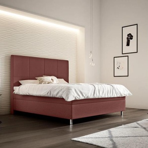 Boxspringbett SCHLARAFFIA Saga Komplettbetten Gr. Webstoff FUTURE, Liegefläche B/L: 140 cm x 200 cm, H4, 7-Zonen-Tonnentaschen-Federkernmatratze, rosa (blossom) Boxspringbetten ohne Bettkasten inkl. BULTEX Topper, Metallfuß in Chrom