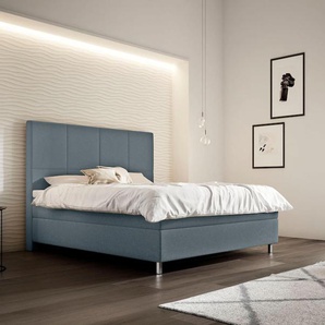 Boxspringbett SCHLARAFFIA Saga Komplettbetten Gr. Webstoff NATURE, Liegefläche B/L: 120 cm x 200 cm, H2, 7-Zonen-Tonnentaschen-Federkernmatratze, blau (aqua) Boxspringbetten ohne Bettkasten GELTEX Next Topper, Metallfuß in Chrom
