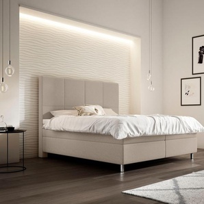 Boxspringbett SCHLARAFFIA Saga Komplettbetten Gr. Webstoff SECRET, Liegefläche B/L: 160 cm x 200 cm, H2 + H2, 7-Zonen-Tonnentaschen-Federkernmatratze, beige Boxspringbetten ohne Bettkasten inkl. BULTEX Topper, Metallfuß in Chrom