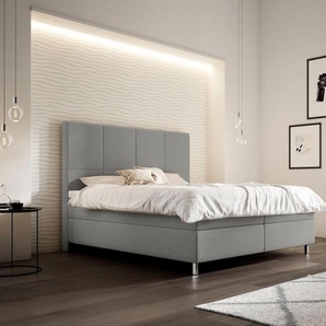 Boxspringbett SCHLARAFFIA Saga Komplettbetten Gr. Webstoff SECRET, Liegefläche B/L: 180 cm x 200 cm, H3 + H4, 7-Zonen-Tonnentaschen-Federkernmatratze, silberfarben (silver) Boxspringbetten ohne Bettkasten inkl. BULTEX Topper, Metallfuß in Chrom