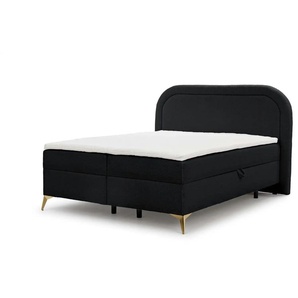 S-STYLE Boxbett mit Bettkasten  Bouclé-Stoff Sonna ¦ schwarz ¦ Maße (cm): B: 180 H: 120