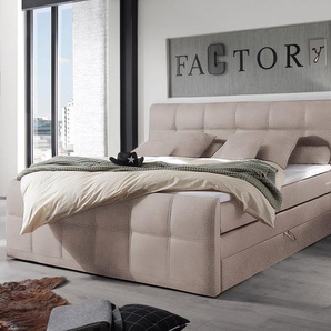 Boxspringbett Sebastiano 180x200 cm Flachgewebe Beige Bettkasten, Boxspringbetten