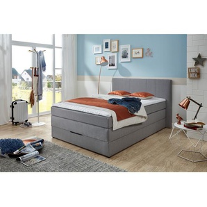 Boxspringbett Springerville 140 x 200cm Webstoff Grau/Hellgrau Fichte/Kiefer