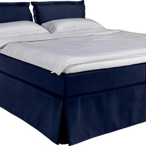 Boxspringbett TOM TAILOR HOME CUSHION BOX Komplettbetten Gr. Samtstoff TSV, Liegefläche B/L: 180 cm x 200 cm, H2 + H2, 5-Zonen-Tonnentaschen-Federkernmatratze, blau (indigo tsv 6) Boxspringbetten ohne Bettkasten in Hussenoptik, mit Kopfteil Kissenform