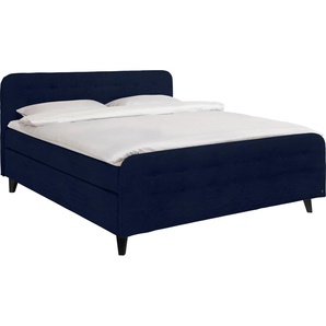 Boxspringbett TOM TAILOR HOME NORDIC BOX Komplettbetten Gr. Samtstoff TSV, Liegefläche B/L: 140 cm x 200 cm, H2, 5-Zonen-Tonnentaschen-Federkernmatratze, blau (indigo tsv 6) Boxspringbetten ohne Bettkasten mit Knopfheftung im Kopfteil und Fußteil, Füße
