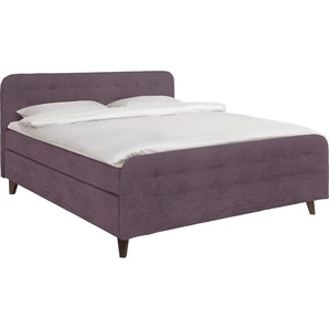Boxspringbett TOM TAILOR HOME NORDIC BOX Komplettbetten Gr. Samtstoff TSV, Liegefläche B/L: 160 cm x 200 cm, H2 + H3, 5-Zonen-Tonnentaschen-Federkernmatratze, lila (lavender tsv 18) Boxspringbetten ohne Bettkasten mit Knopfheftung im Kopfteil und Fußteil