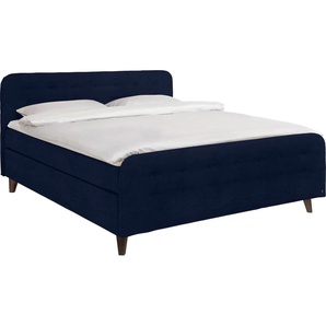 Boxspringbett TOM TAILOR HOME NORDIC BOX Komplettbetten Gr. Samtstoff TSV, Liegefläche B/L: 180 cm x 200 cm, H2 + H2, 5-Zonen-Tonnentaschen-Federkernmatratze, blau (indigo tsv 6) Boxspringbetten ohne Bettkasten mit Knopfheftung im Kopfteil und Fußteil