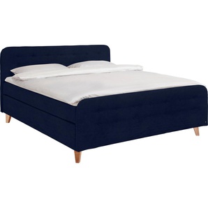 Boxspringbett TOM TAILOR HOME NORDIC BOX Komplettbetten Gr. Samtstoff TSV, Liegefläche B/L: 200 cm x 200 cm, H2 + H2, 5-Zonen-Tonnentaschen-Federkernmatratze, blau (indigo tsv 6) Boxspringbetten ohne Bettkasten mit Knopfheftung im Kopfteil und Fußteil,