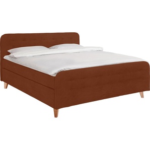 Boxspringbett TOM TAILOR NORDIC BOX Komplettbetten Gr. Samtstoff TSV, Liegefläche B/L: 200 cm x 200 cm, H3 + H3, 5-Zonen-Tonnentaschen-Federkernmatratze, braun (copper tsv 22) Boxspringbetten ohne Bettkasten Komplettbetten mit Knopfheftung im Kopfteil und