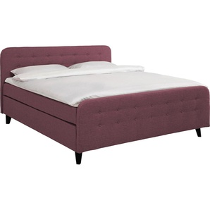 Boxspringbett TOM TAILOR HOME NORDIC BOX Komplettbetten Gr. Struktur fein TBO, Liegefläche B/L: 180 cm x 200 cm, H2 + H3, 5-Zonen-Tonnentaschen-Federkernmatratze, lila (mauve tbo 107) Boxspringbetten ohne Bettkasten mit Knopfheftung im Kopfteil und
