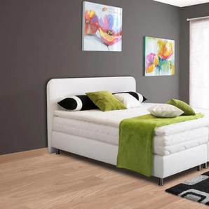 Boxspringbett, weiß, B:130cm L:212cm, Bezug Kaltschaum-Topper: mit Klimafaser versteppt, 100% Polyester, Bezug untere Box und Kopfteil: wahlweise hochwertiger Microvelour (100% Polyester), feiner Strukturstoff (100% Polyester) oder Kunstleder, Bezug