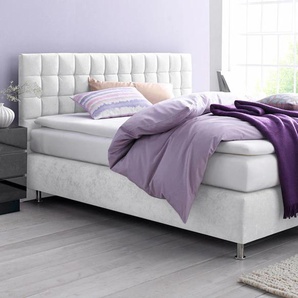 Boxspringbett, weiß, B:195cm L:210cm, Microvelours (100% Polyester), Strukturstoff (77% Polyester und 23% Viskose), Bonnell-Federkern-Matratzenbezug: 100% Polyester, Kaltschaum-Matratzenbezug: Frottee 100% Polyester, WESTFALIA SCHLAFKOMFORT,