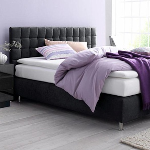 Boxspringbett, schwarz, B:195cm L:210cm, Microvelours (100% Polyester), Strukturstoff (77% Polyester und 23% Viskose), Bonnell-Federkern-Matratzenbezug: 100% Polyester, Kaltschaum-Matratzenbezug: Frottee 100% Polyester, WESTFALIA SCHLAFKOMFORT,