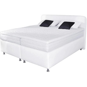 Boxspringbett WESTFALIA SCHLAFKOMFORT Komplettbetten Gr. Microvelours, Liegefläche B/L: 140 cm x 200 cm, H3, 5-Zonen-Tonnentaschen-Federkernmatratze, weiß Boxspringbetten ohne Bettkasten Komplettbetten inkl. Kaltschaum-Topper