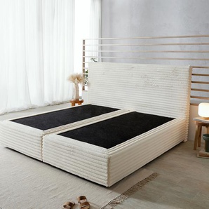 Boxspringgestell Dream-Well Plüsch-Cord Beige 200x200 cm, Boxspringbetten