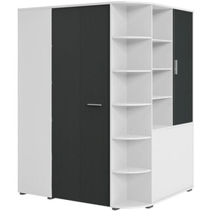 Boxxx Begehbarer, Graphit, Weiß, Holzwerkstoff, 16 Fächer, 124x199x148 cm, Made in Germany, Typenauswahl, Beimöbel erhältlich, umfangreiches Zubehör in verschiedenen Holzdekoren erhältlich, Kinder- & Jugendzimmer, Jugendmöbel, Jugendkleiderschränke