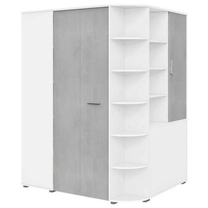 Boxxx Begehbarer, Grau, Weiß, Holzwerkstoff, Betonoptik, 16 Fächer, 124x199x148 cm, Made in Germany, Typenauswahl, Beimöbel erhältlich, umfangreiches