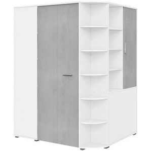 Boxxx Begehbarer, Grau, Weiß, Holzwerkstoff, Betonoptik, 16 Fächer, 124x199x148 cm, Made in Germany, Typenauswahl, Beimöbel erhältlich, umfangreiches Zubehör in verschiedenen Holzdekoren erhältlich, Kinder- & Jugendzimmer, Jugendmöbel,